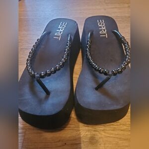 Sandals Esprit Beaded Wedge Womens Shoes Black And White